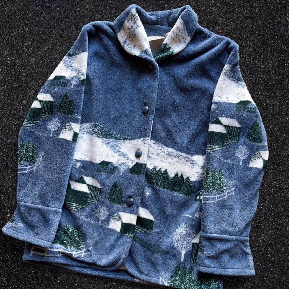 Vintage St. John's Bay blue cottage button up fleece, cottage core, retro